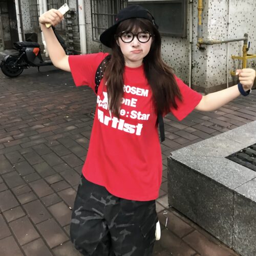 潮牌红色短袖男美式宽松T恤