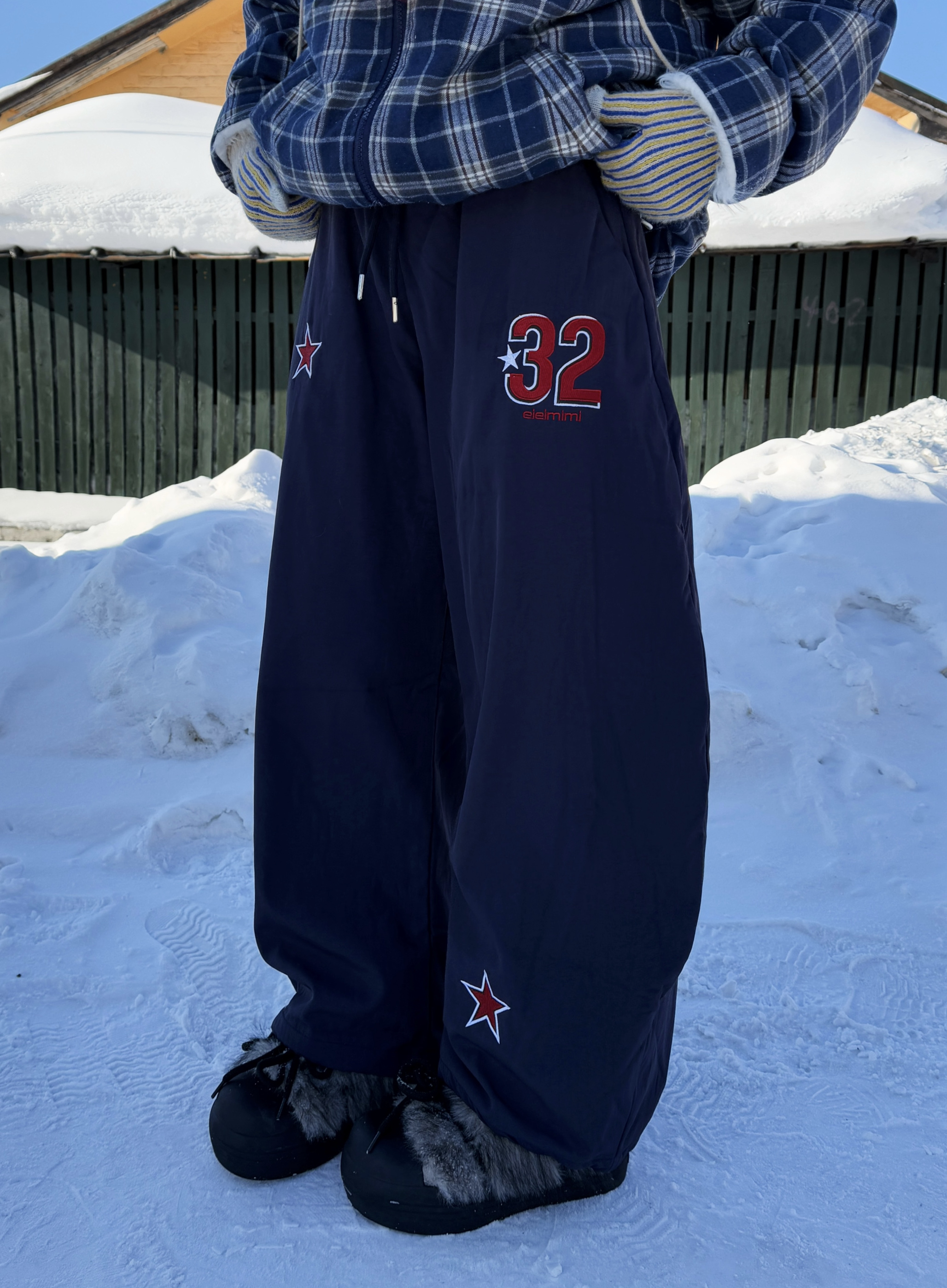 美式街头加绒弯刀休闲裤