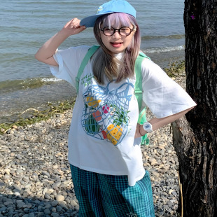 创意发泡趣味印花休闲夏日宽松情侣短袖 期望Studio 一筐水果