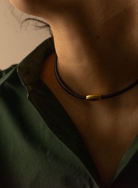 颈链原创设计师原创手工牛皮绳小众项链黑色锁骨链简约时尚男女