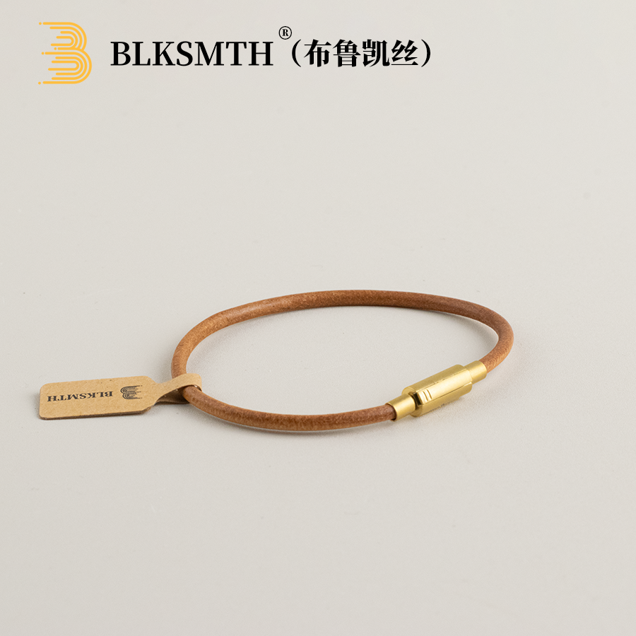 diy高档镀金竹节扣牛皮手镯真皮正品手链手镯手绳简约时尚小众