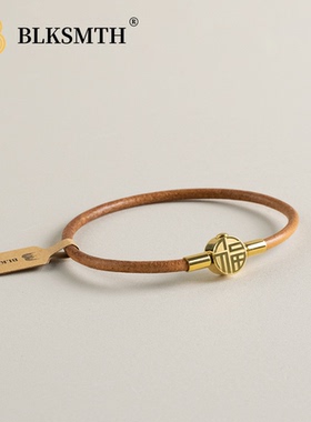 福字细款高档镀金牛皮手镯真皮正品手链手镯简约爆款小众礼物diy