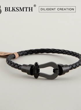 酷黑高档精致马蹄扣手镯手链男士女士不锈钢手镯手环小众送男友