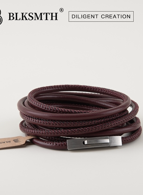 魅力酒红色个性多层缠绕新款皮革按扣手链手绳女士手镯简约复古