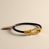 莎莎平替款 镀金真皮编织马蹄扣手镯手链女士手链牛皮 爆款