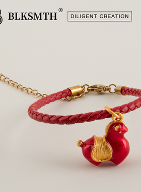 马年新年本命年红色唐彩珐琅国风牛皮可调节手链手镯手环转运