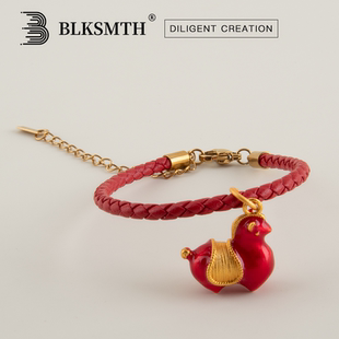 马年新年本命年红色唐彩珐琅国风牛皮可调节手链手镯手环转运