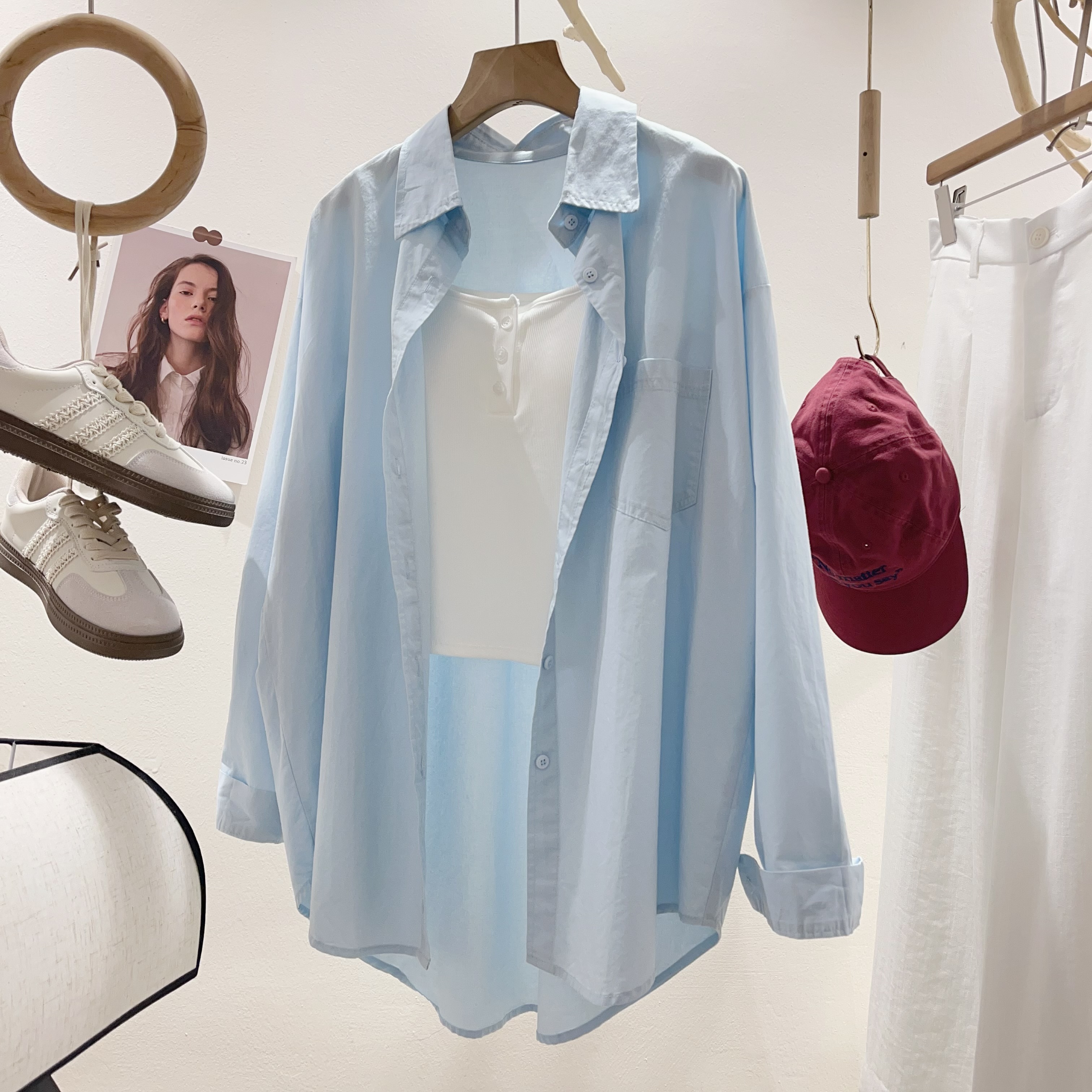 长袖棉麻衬衫显瘦韩版宽松单排扣