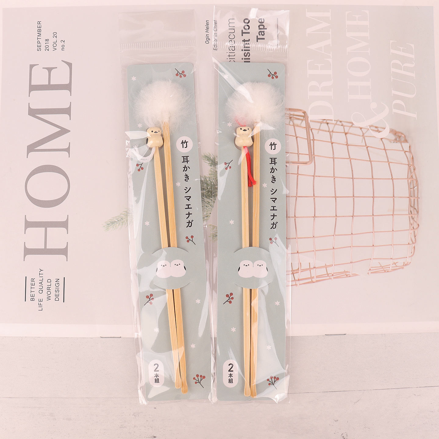 日本本土限量可爱啾啾鸟卡通动物挖耳勺2支装耳扒天然竹制挖耳棒