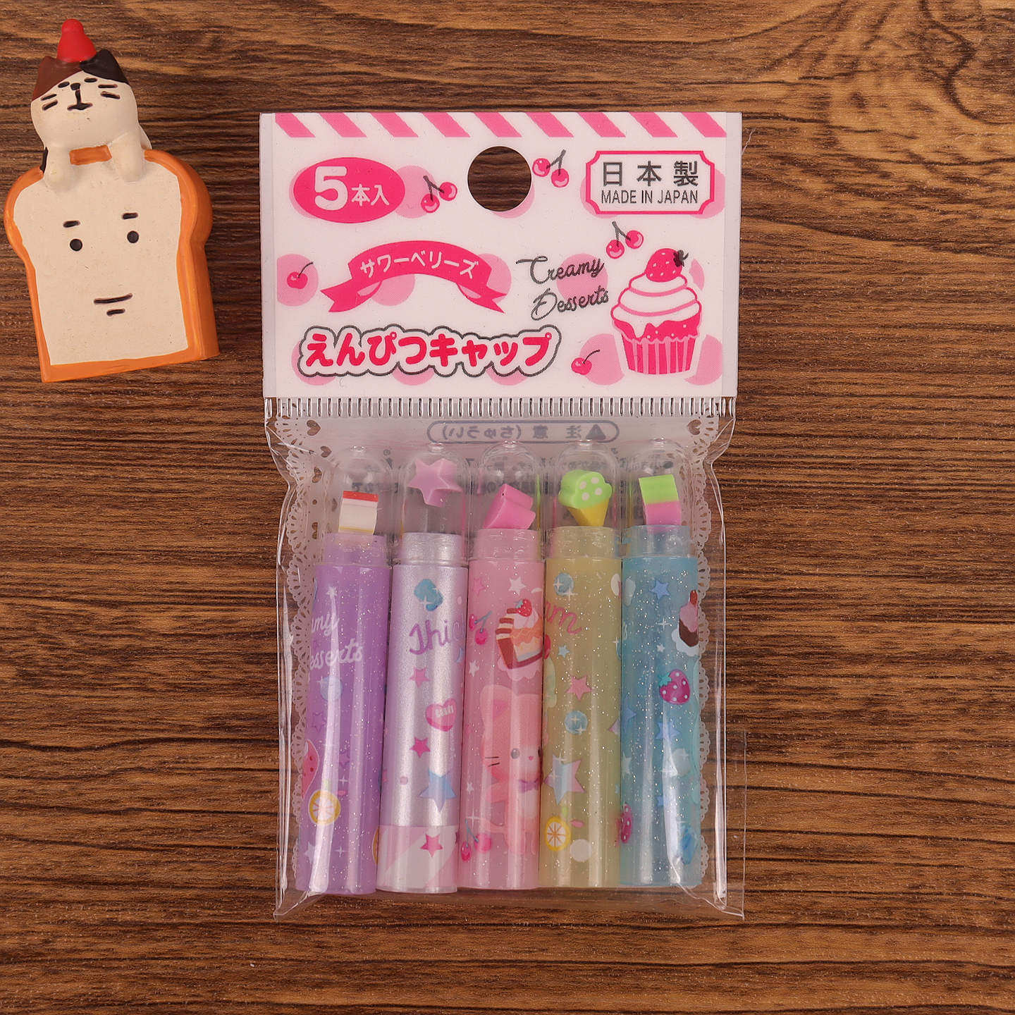 日本本土可爱卡通笔套5本入少女心带小橡皮甜美少女铅笔套塑日产,文具电教/文化用品/商务用品,笔帽/笔套,淘宝优惠券,粉丝福利购,淘宝优惠卷