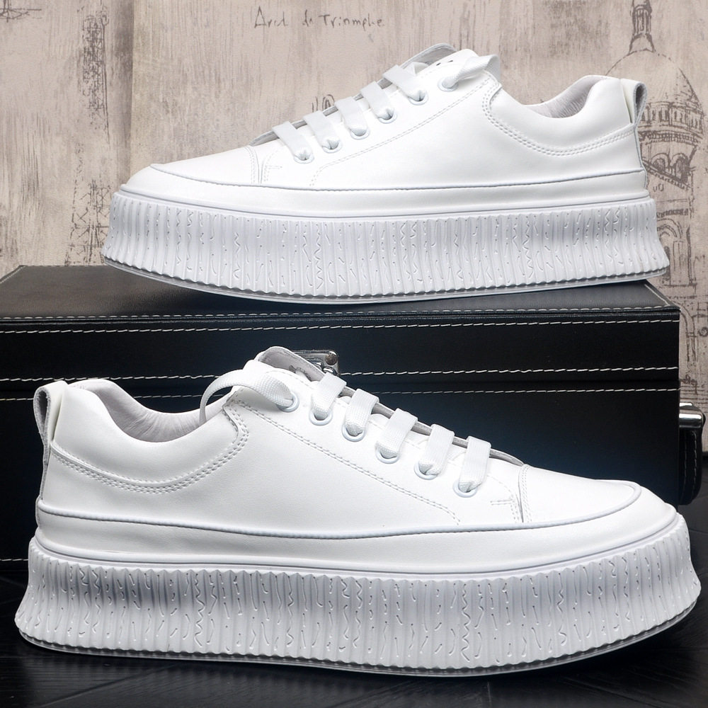 真皮小白鞋青少年轻质透气百搭板鞋潮流轻奢饼面包鞋牛皮休闲鞋男