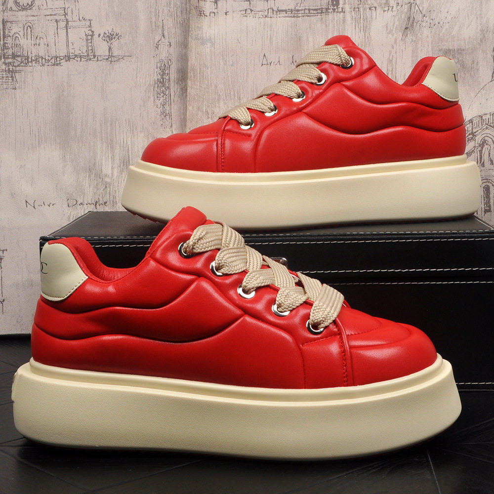 软皮轻奢男士面包鞋厚底增高舒适休闲鞋韩版时尚百搭原创小众板鞋