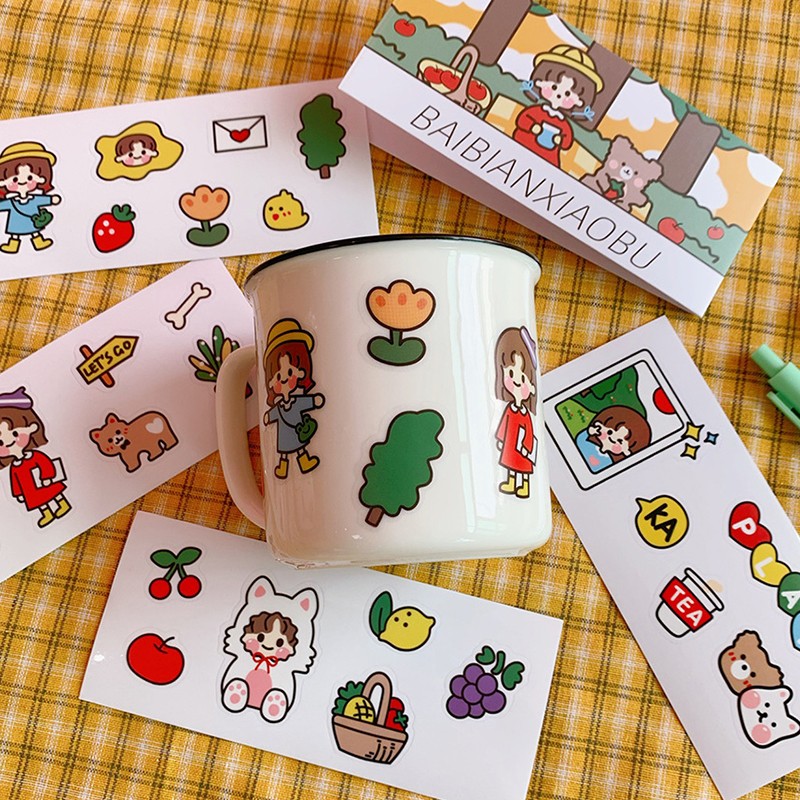 ins可爱网红少女贴纸手帐分离型防水PVC水杯手账本装饰素材小贴画