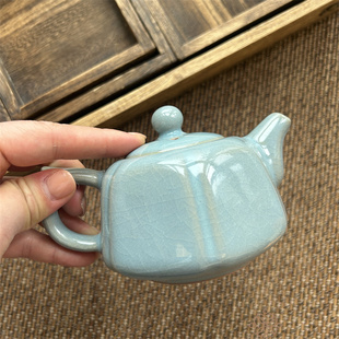 河南汝州汝瓷茶具朱家汝窑汝瓷茶壶陶瓷泡茶家用礼盒天青釉六方壶