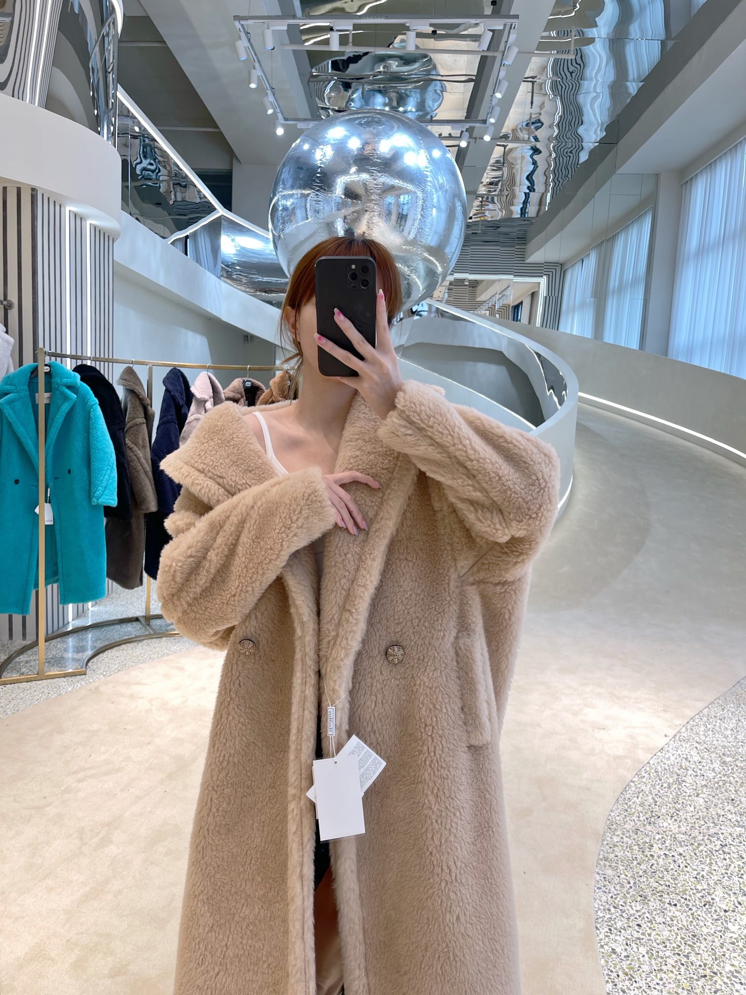 全色秋冬max家经典泰迪熊大衣女颗粒羊驼teddy廓形长款皮草外套