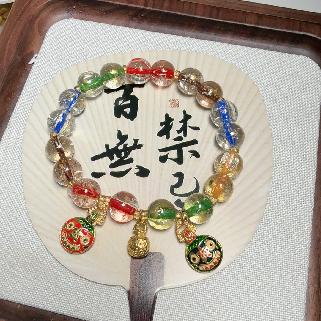 香灰琉璃吞金兽手串文玩复古寺庙同款香灰金箔招财手链男女款