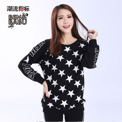 黑色印花圆领韩版卫衣男女同款
