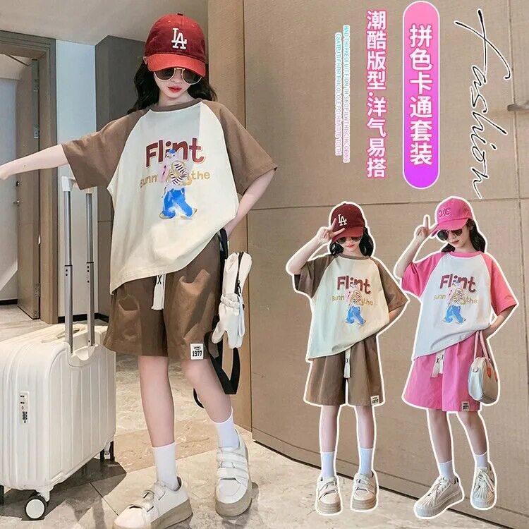 女童套装夏季儿童装2026新款洋气时髦短袖夏装女孩网红运动两件套