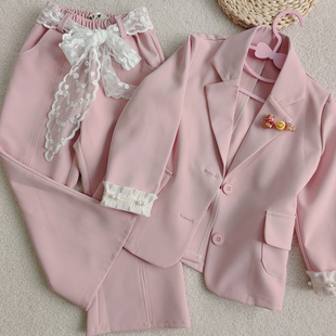 女童西服套装2025新款春夏薄款西装洋气时髦童装两件套甜美韩版