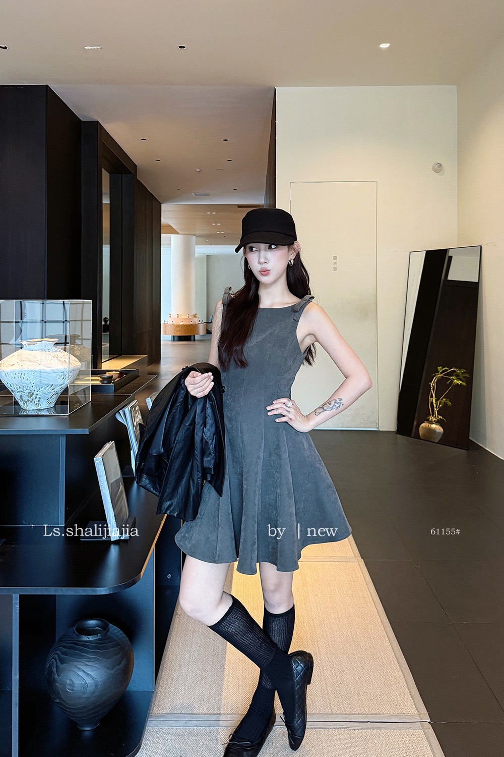 LS韩版圆领蝴蝶结无袖连衣裙女秋季2025新款收腰显瘦背心裙61155