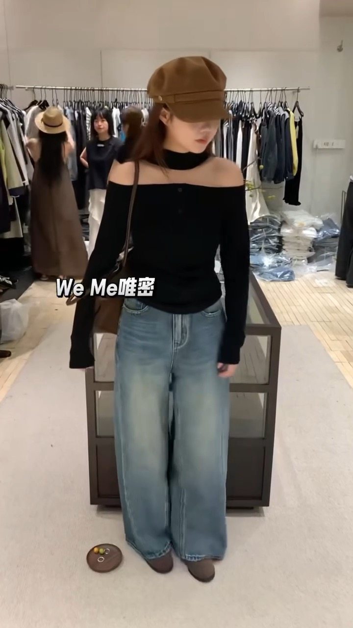 weme设计感一字肩挂脖露肩纽扣压褶针织衫女春季2026新款显瘦上衣,女装/女士精品,毛针织衫,淘宝优惠券,粉丝福利购,淘宝优惠卷