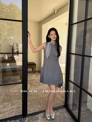 LS法式复古波点印花无袖连衣裙女春季2026新款减龄收腰显瘦背心裙