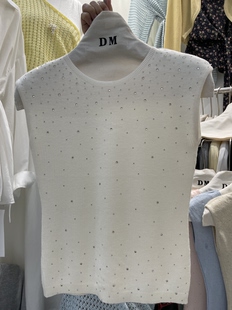 DM夏季2026新款纯欲风圆领重工烫钻针织衫背心女温柔风无袖上衣
