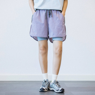 跑步五分裤 Epicsocotra户外山系假两件速干短裤 男女徒步运动夏季