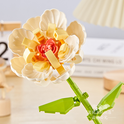 单支白牡丹花束拼装积木