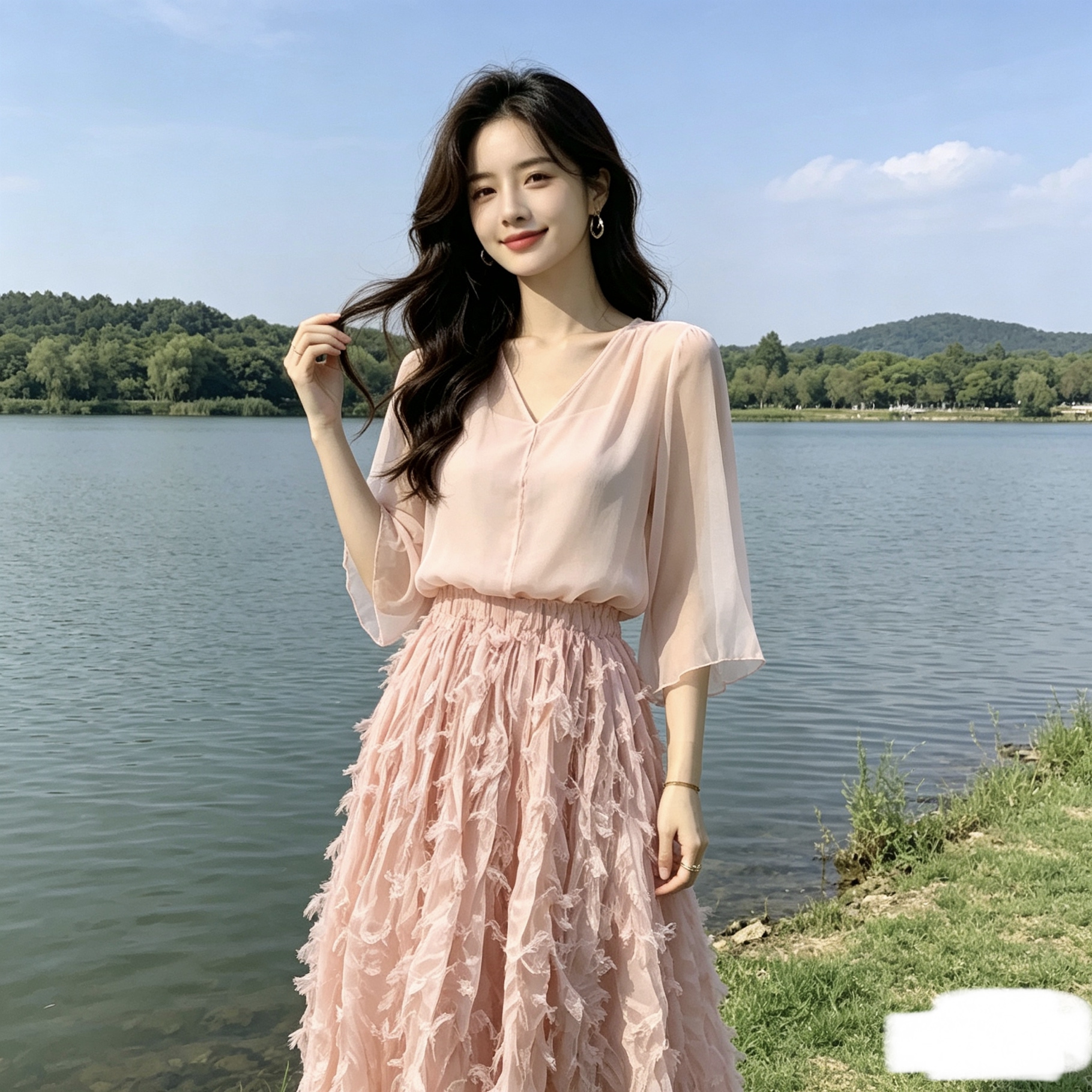 原创设计感小众蕾丝拼接羽毛流苏半身裙