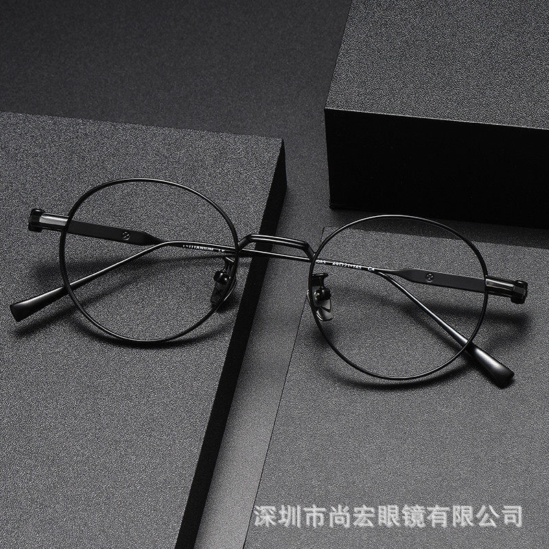 钛架框架眼镜男 80983日系复古圆形手工网红可配度数近视眼镜女款