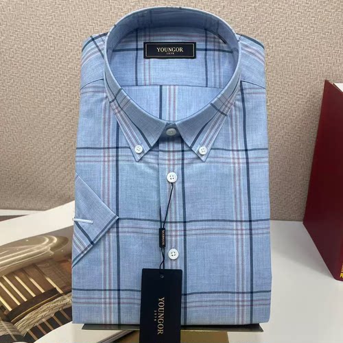 雅戈尔男士夏季纯棉透气短袖衬衫