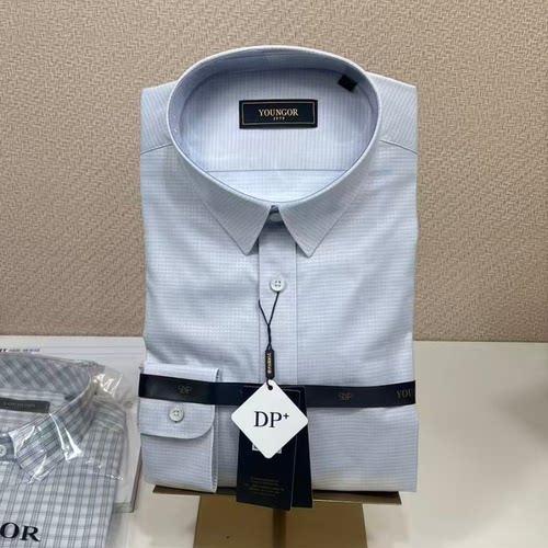 雅戈尔DP免烫格纹修身长袖衬衫
