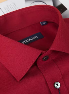 雅戈尔男士长袖衬衫标准版绵羊毛弹力红色衬衣专柜980元110162NBA