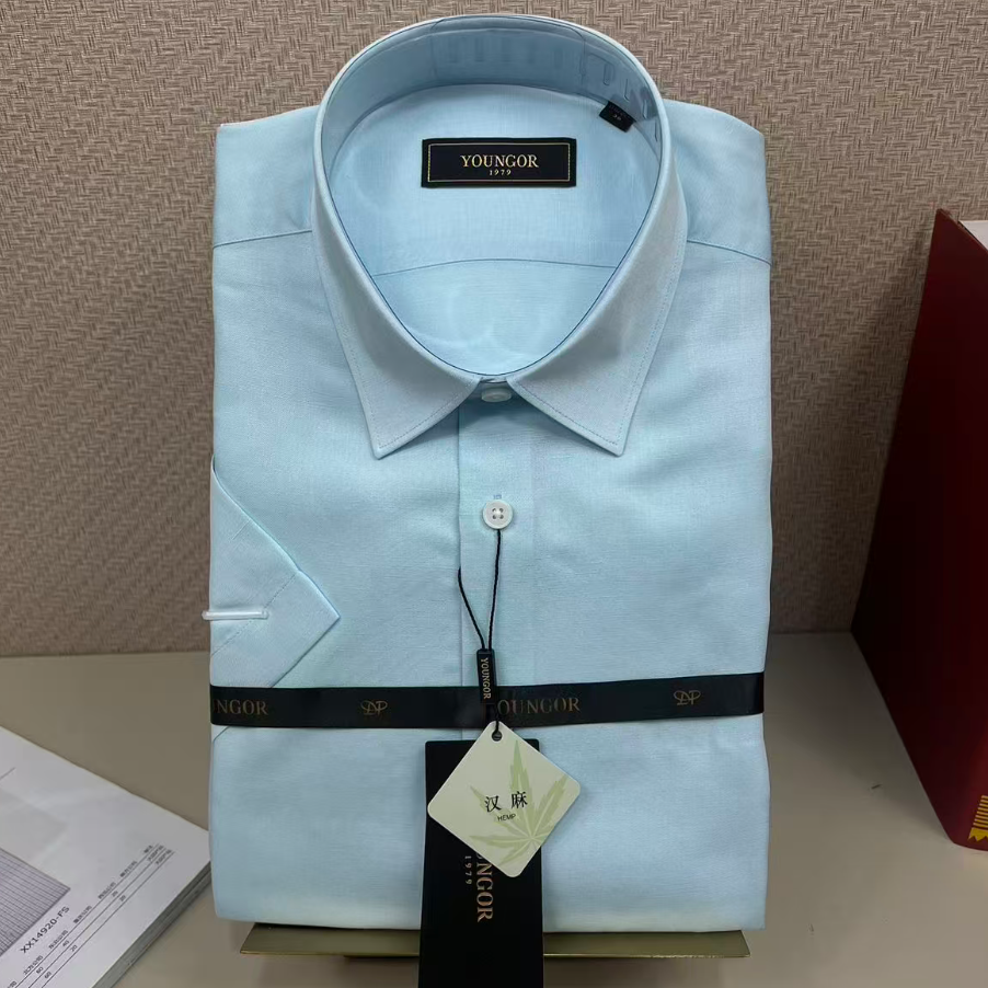 专柜980元 雅戈尔短袖衬衫男正品商务汉麻DP免烫修身124887GBY