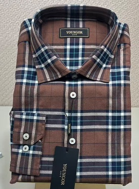 雅戈尔男士秋冬款长袖衬衫棉莱赛尔绒面格子修身正品缺码处理1-19