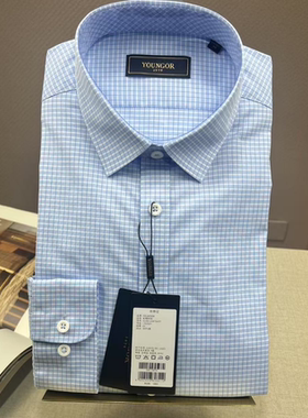 专柜980 雅戈尔免烫长袖衬衫男正品商务休闲格纹衬衣修身 124875H