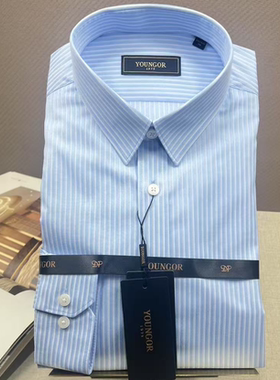 原880 雅戈尔新款男100支条纹DP免烫长袖衬衫修身版正品124888HJY