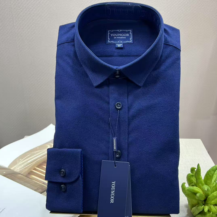 雅戈尔男全棉藏青色修身长袖衬衫