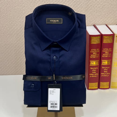 雅戈尔全棉缎纹免烫通勤男衬衫