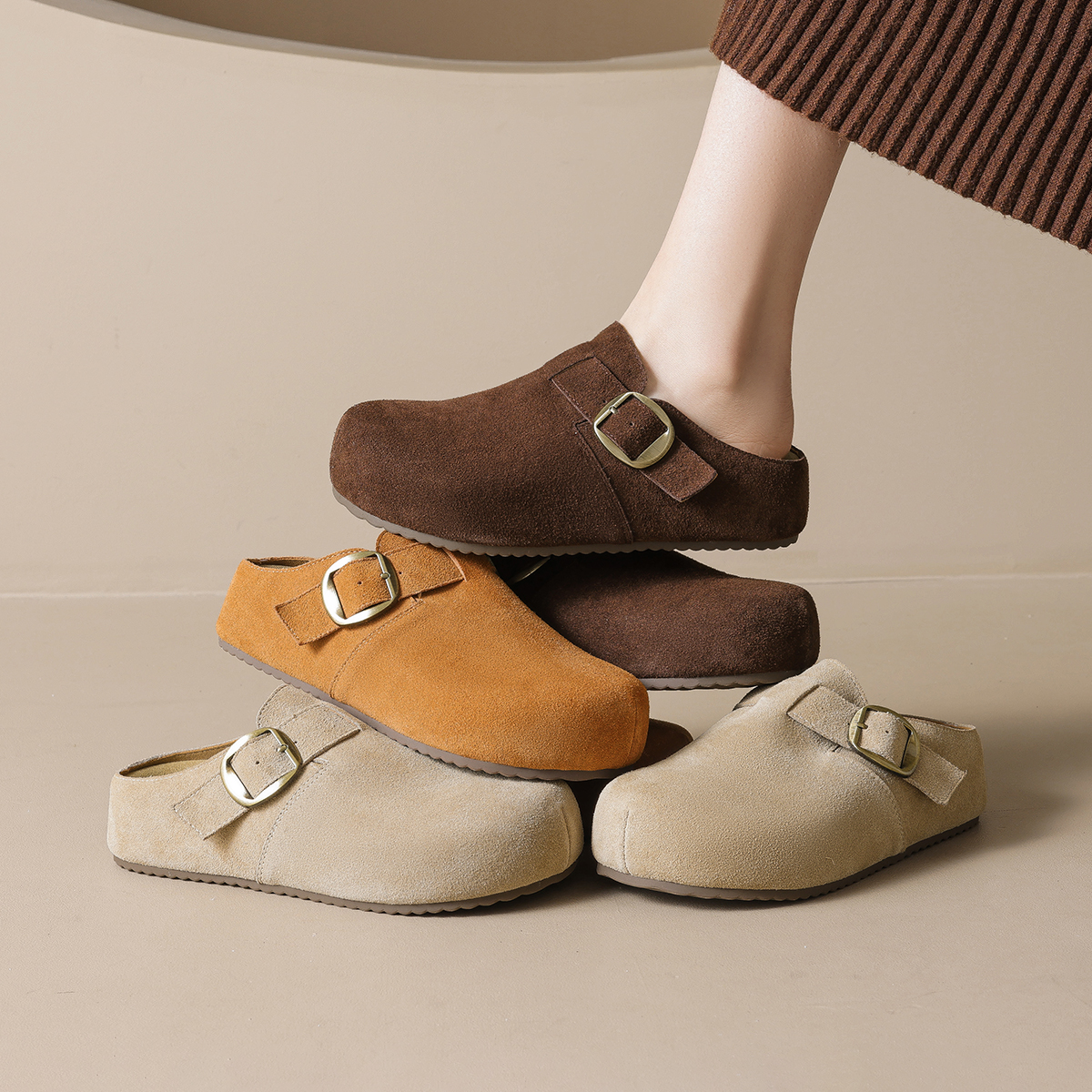 厚底勃肯鞋女内增高包头半拖鞋