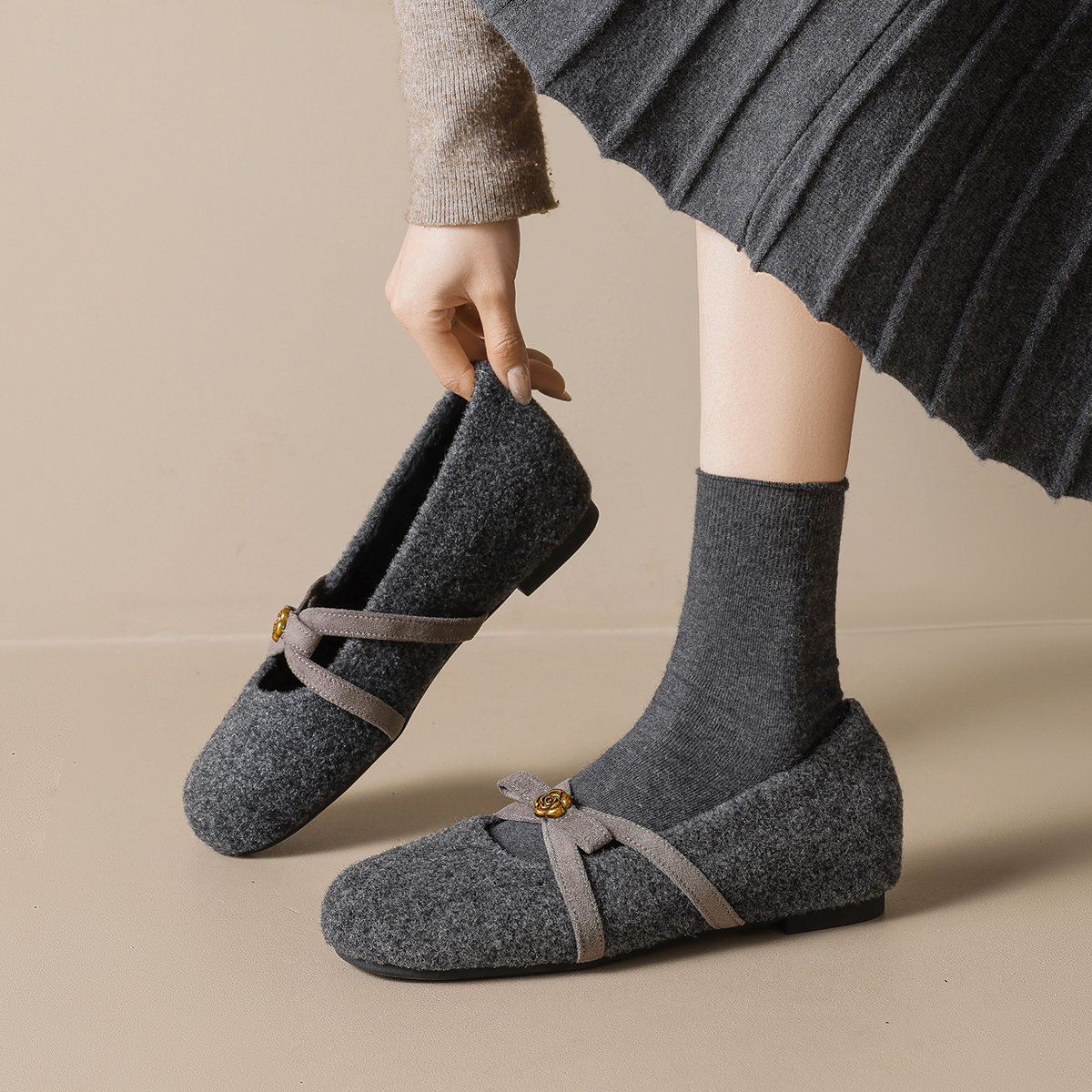 内增高加绒保暖玛丽珍鞋毛毛鞋女