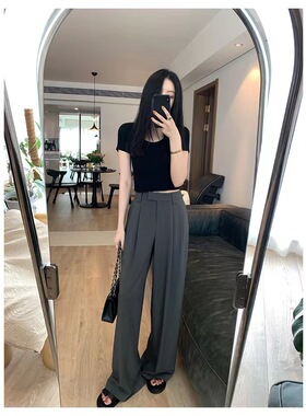 FANTASYSKINS陈嫣 高实穿慵懒遛弯风 双褶垂坠显瘦高腰阔腿裤2色