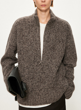 JOC重磅花纱纯羊绒baby牦牛绒羊驼叠穿版半拉链POLO廓形毛衣