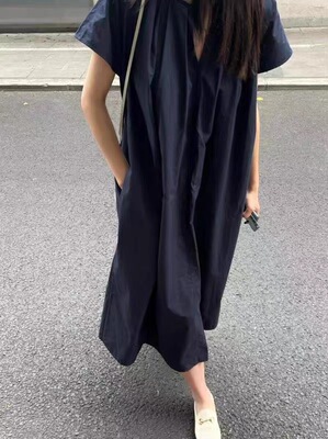 空气洗棉感褶皱设计少女衬衫裙