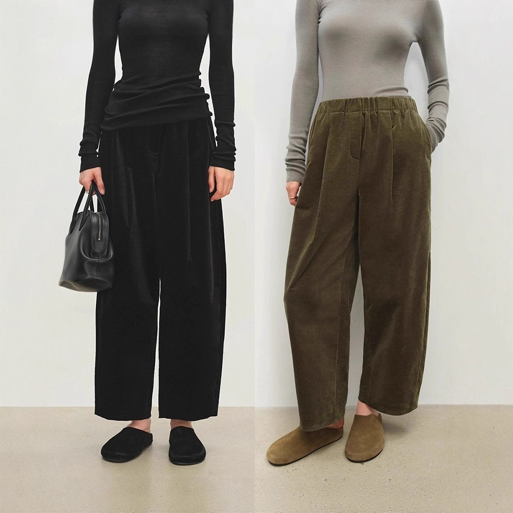 复古灯芯绒奶奶裤微锥阔腿八分裤