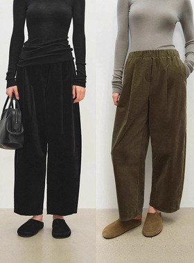 MSBEAST秋冬强推复古棉感灯芯绒奶奶裤松弛感微锥阔腿八分裤