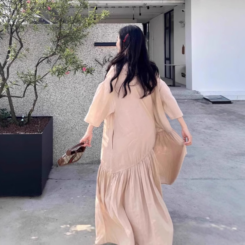 夹桃云纱苎麻连衣裙内搭两件套女