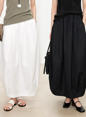 高密SUPIMA全棉 極简随性不规则褶裥立体造型感花苞半身裙