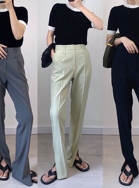 Gemini 大长腿神裤 高腰显瘦裤脚侧开叉西装裤小直筒拖地长裤子女